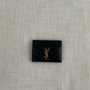 YSL Monogram Card Case in Grained Leather